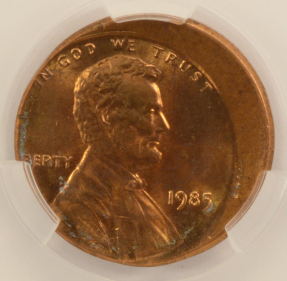 1985 1c Lincoln Cent Struck 15% Off-Center CACG MS62 Red