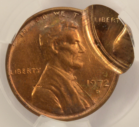 1972-D 1c Lincoln Cent Double-Struck, 2nd 85% Off-Center Uniface CACG MS61 Red