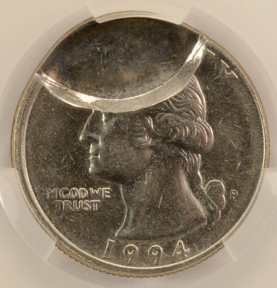 1994-P 25c Washington Quarter 20% Indent & Partial Collar CACG AU58