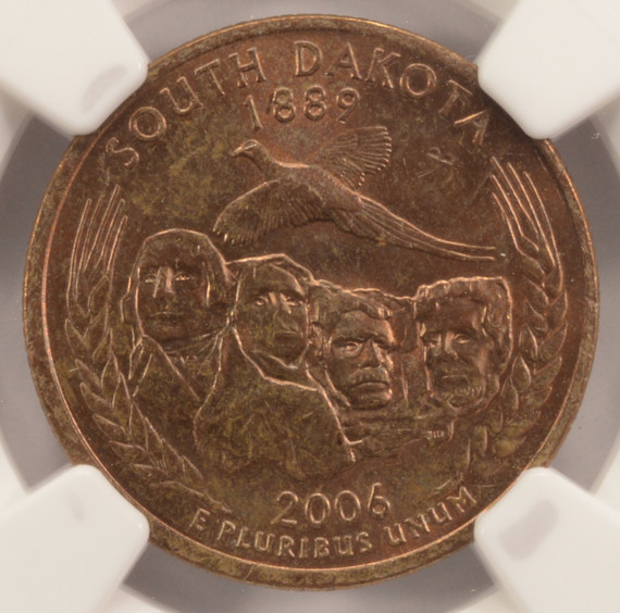2006-P 25c South Dakota Quarter Missing Reverse Clad Layer NGC MS64 RB