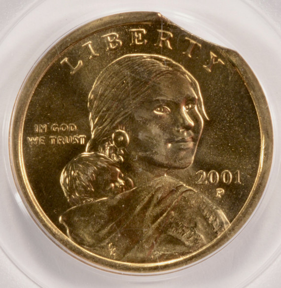2001-P $1 Sacagawea Dollar 5% Curved Clip PCGS MS67