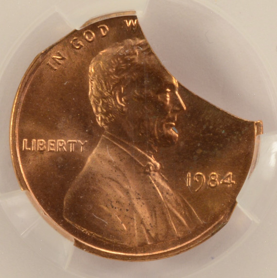 1984 1c Lincoln Cent 12% Triple Curved Clipped CACG MS64 Red