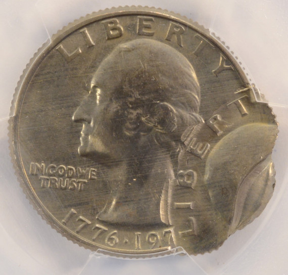 1976 25c Bicentennial Quarter Double-Struck, 2nd Off-Center & Indent PCGS MS61