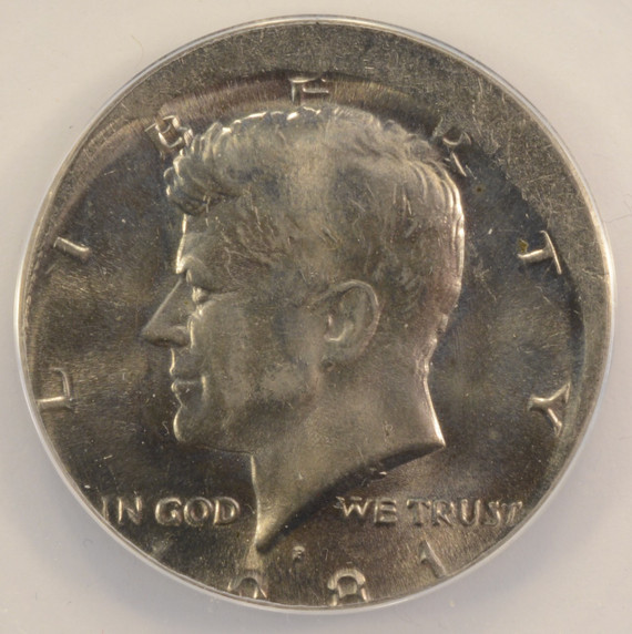 1981-P 50c Kennedy Half Struck 7% Off-Center ANACS MS62