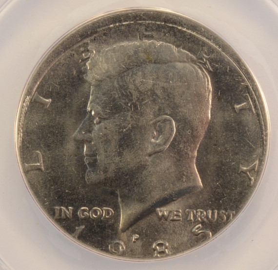 1985-P 50c Kennedy Half Struck 5% Off-Center ANACS AU58