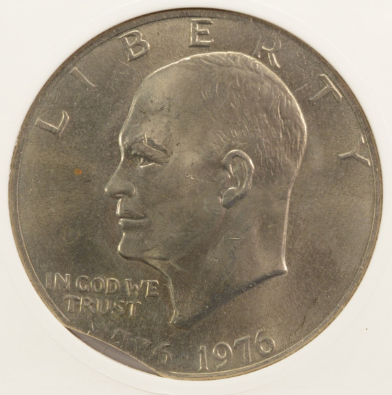 1976 $1 Type-2 Bicentennial Ike Dollar 2% Curved Clip ANACS MS64