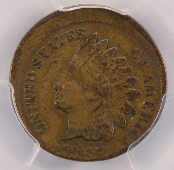 1907 1c Indian Cent Struck 5% Off-Center PCGS F12