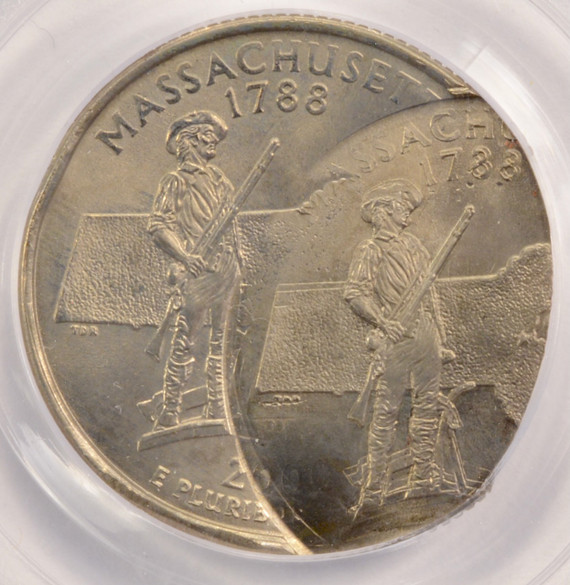 2000-P 25c Massachusetts Quarter Quadruple Struck 4 Strikes, 2-4th O/C PCGS MS64