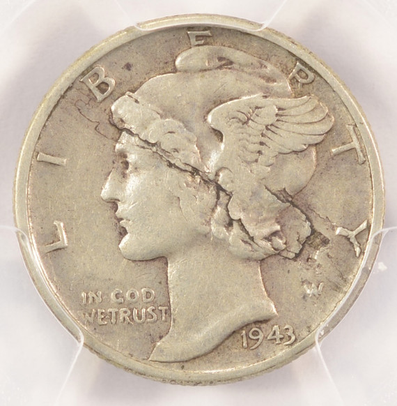 1943 10c Mercury Dime Obverse Lamination PCGS XF40