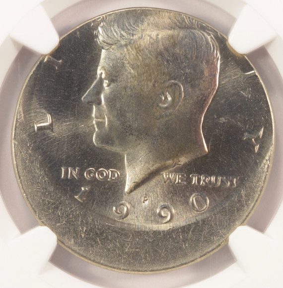 1990-P Kennedy Half Struck 20% Off-Center NGC MS66