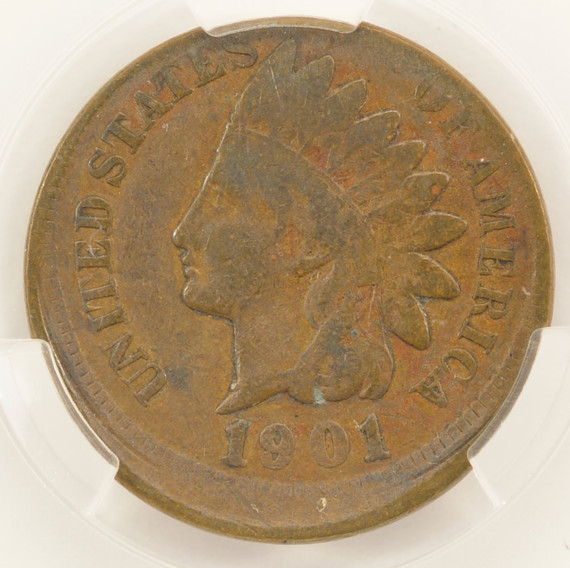 1901 1c Indian Cent Struck 5% Off-Center CACG G6