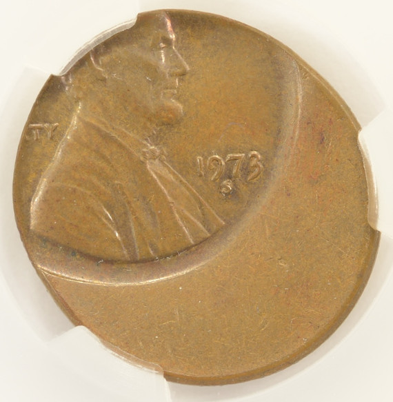 1973-S 1c Lincoln Cent Struck 35% Off-Center CACG AU58 Brown