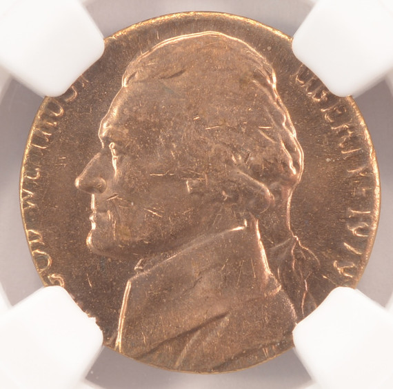 1979 5c Jefferson Nickel Struck on Cent Planchet NGC MS63 Red