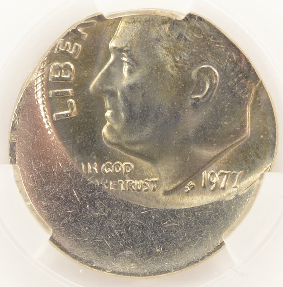 1977 10c Roosevelt Dime Struck 30% Off-Center CACG MS64