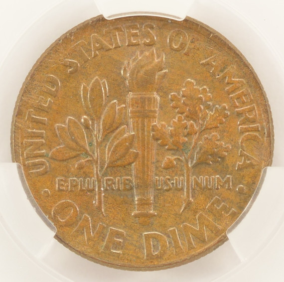 2002-P 10c Roosevelt Dime Missing Reverse Clad Layer AU58 Brown
