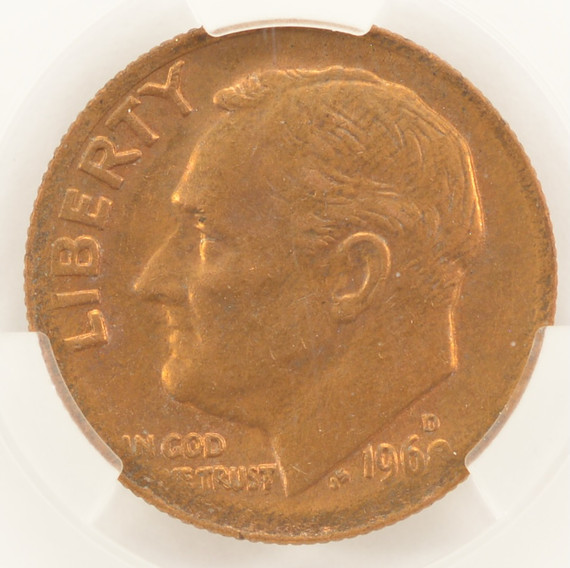1968-D 10c Roosevelt Dime Missing Obverse Clad Layer CACG MS62 RB
