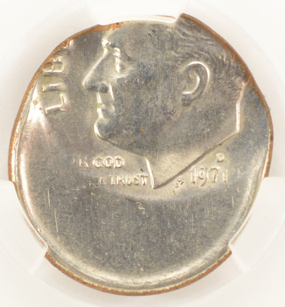 1971-D 10c Roosevelt Dime Struck 35% Off-Center CACG MS61