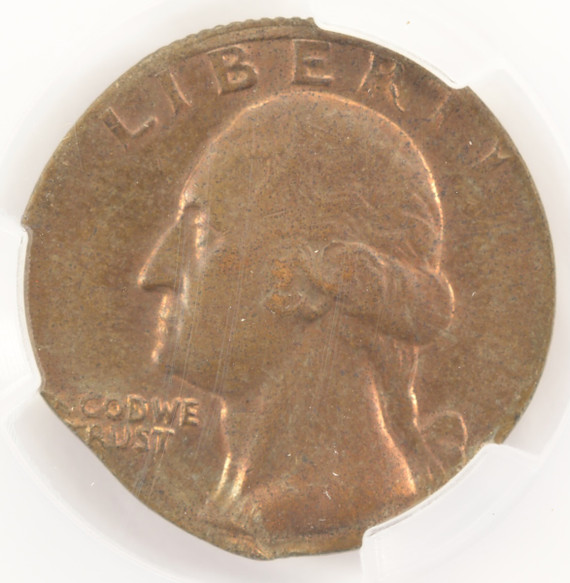 25c Washington Quarter Struck on Cent Planchet 3.12g CACG MS62 RB