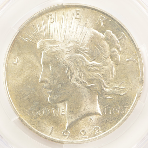 1922 $1 Peace Dollar Curved Clip at 3:00 CACG MS63