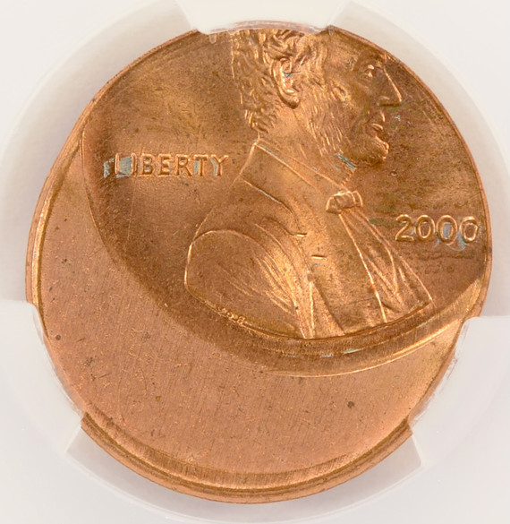 2000 1c Lincoln Cent Struck 30% Off-Center CACG MS64 Red