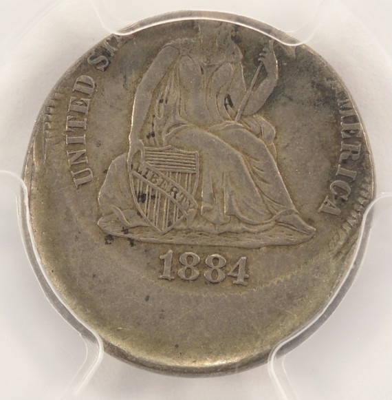 1884 10c Seated Dime Struck 25% Off-Center PCGS AU50