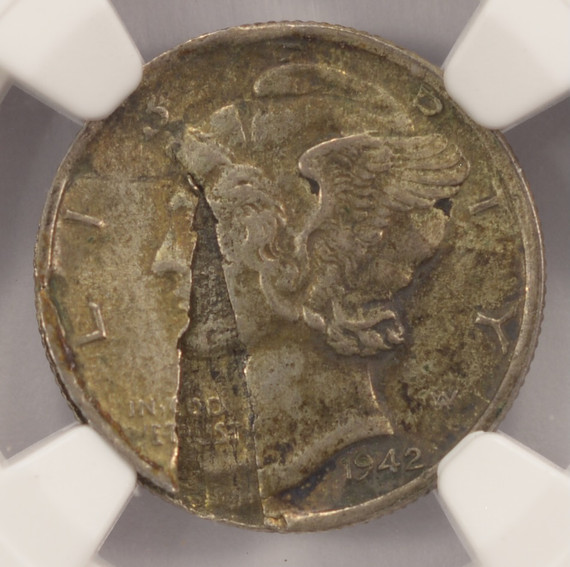 1942 10c Mercury Dime Clamshell Lamination NGC AU53