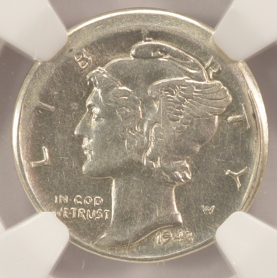 1943-S 10c Mercury Dime Broadstruck NGC AU50