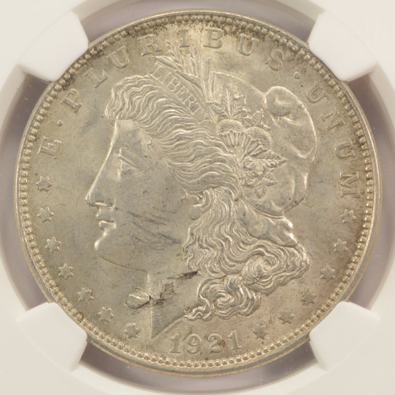 1921 $1 Morgan Dollar Lamination Obverse NGC MS60
