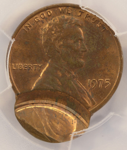 1975 1c Lincoln Cent Double-Struck, 2nd 80% Off-Center PCGS MS63 RB