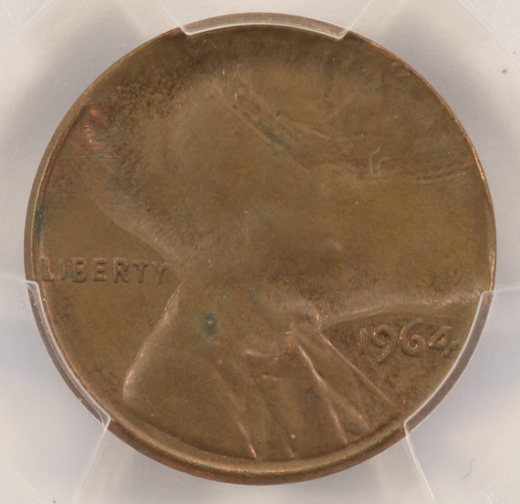 1964 1c Lincoln Cent 70% Die Cap Strike Obverse PCGS AU58 BN