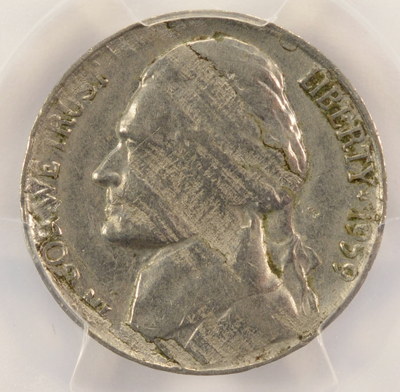 1959-D 5c Jefferson Nickel Split Before Strike 2.33g PCGS AU55