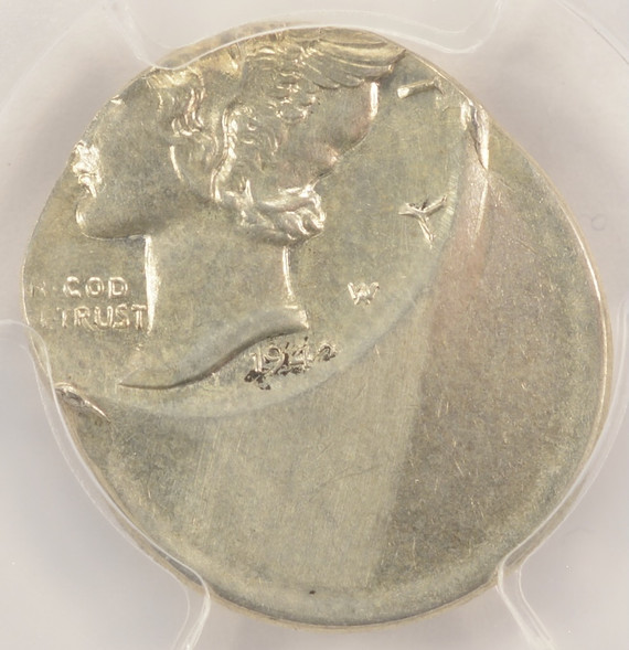 1942 10c Mercury Dime Struck 50% Off-Center PCGS MS62