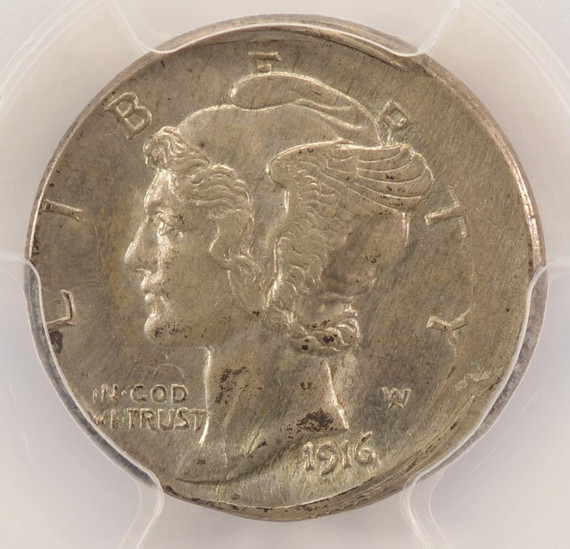 1916-S 10c Mercury Dime Broadstruck PCGS UNC Details