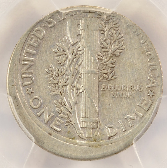 1934 10c Mercury Dime Massive 8% Misaligned Die Reverse PCGS VF Details
