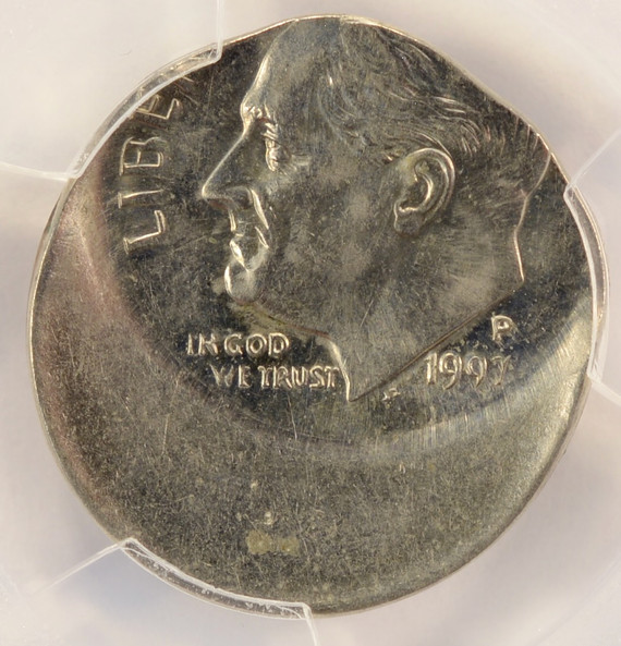 1997-P 10c Roosevelt Dime Struck 30% Off-Center PCGS MS62
