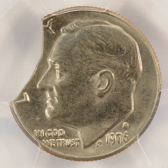 1976-D 10c Roosevelt Dime 12% Curved Clip PCGS MS64