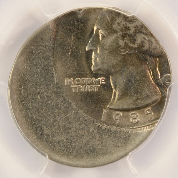 1985-x 25c Washington Quarter Struck 40% Off-Center PCGS AU58