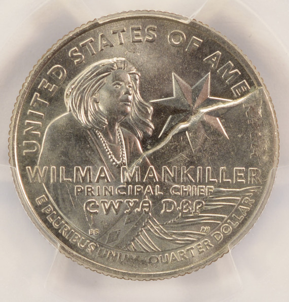 2022-P 25c Wilma Mankiller Quarter Retained Cud & Split Die Die Break PCGS MS63