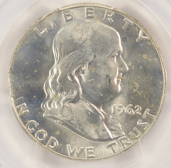 1962-D 50c Franklin Half Clipped Planchet at 9:00 PCGS MS64