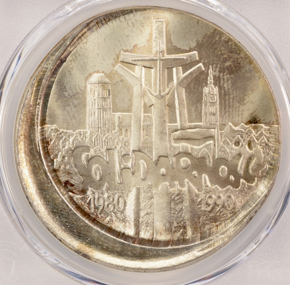1990 $1 Poland 100K ZL Solidarity Struck 15% Off-Center PCGS MS66