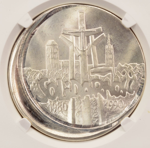 1990 $1 Poland 100K ZL Solidarity Struck 10% Off-Center PCGS MS65