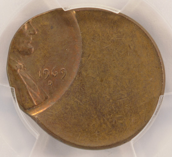 1969-D 1c Lincoln Cent Struck 65% Off-Center PCGS MS65 BN