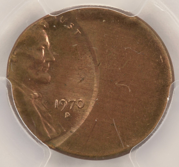 1970-D 1c Lincoln Cent Struck 50% Off-Center PCGS MS63 RB