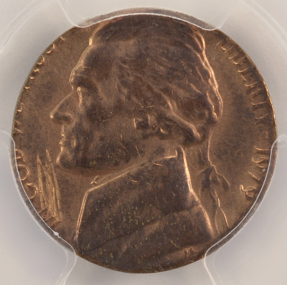 1979 5c Jefferson Nickel Struck on Cent Planchet PCGS UNC Details