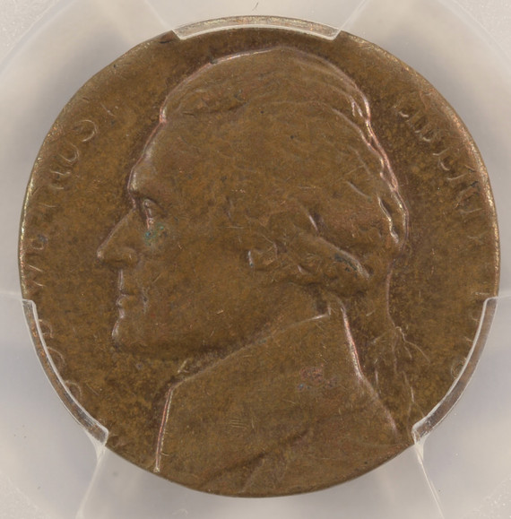 1970 5c Jefferson Nickel Struck on Cent Planchet PCGS AU58 Brown