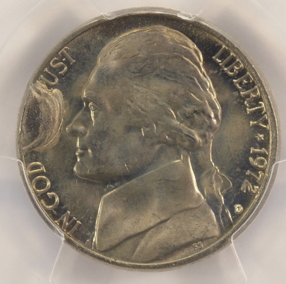 1972-D 5c Jefferson Nickel Cud Major Die Break PCGS MS65