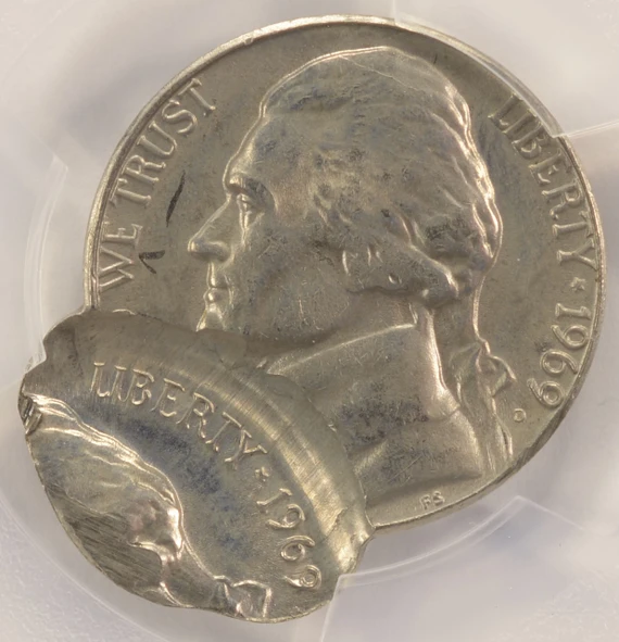 1969-D 5c Jefferson Nickel Double-Struck, 2nd 70% Off-Center PCGS MS63