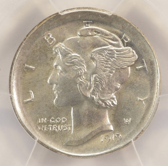 1919 10c Mercury Dime Large Broadstruck PCGS MS65