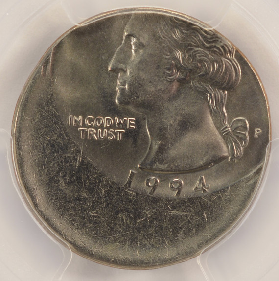 1994-P 25c Washington Quarter Struck 30% Off-Center PCGS MS64