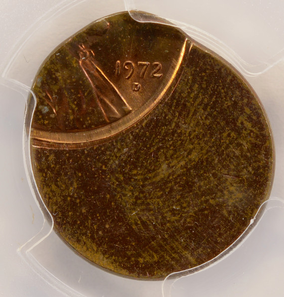 1972-D 1c Lincoln Cent Struck 65% Off-Center PCGS MS63 RB